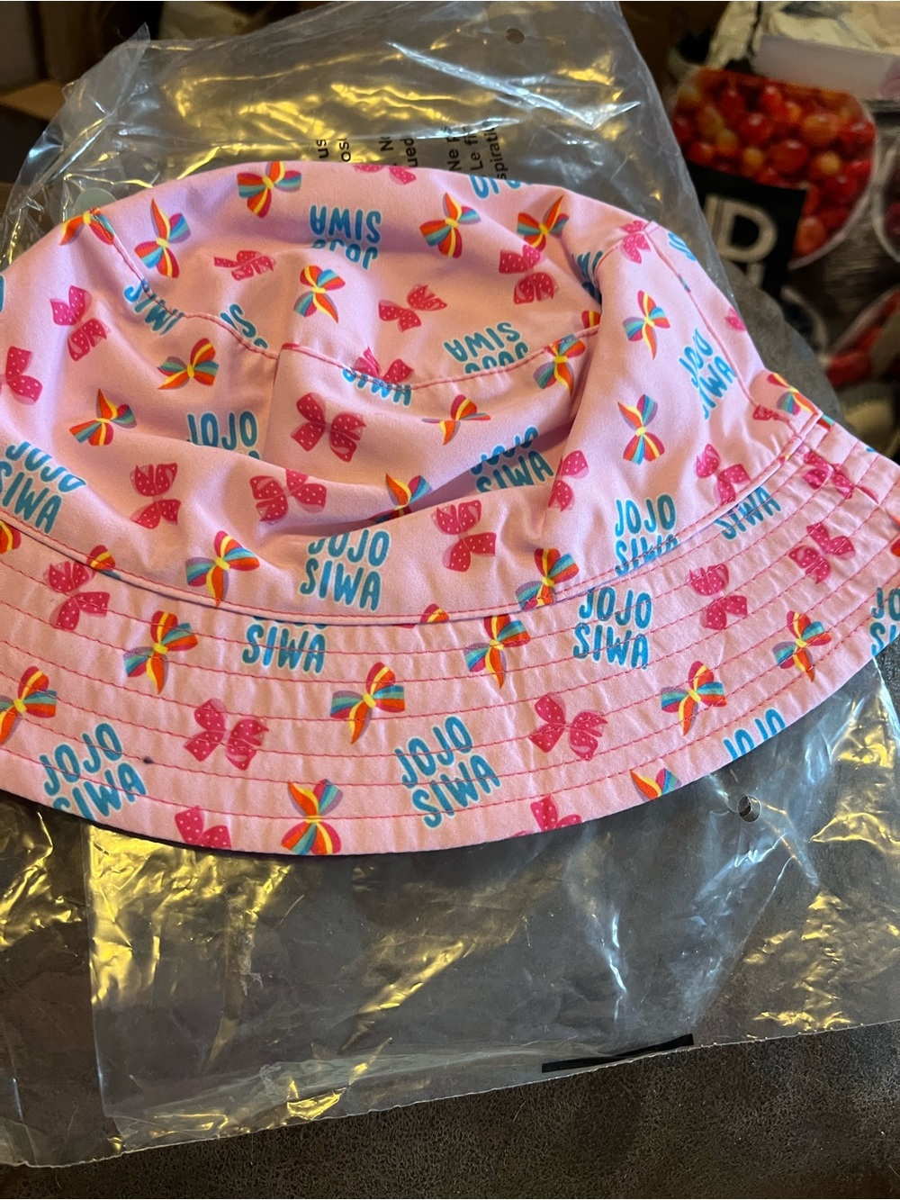 JoJo Siwa Pink Bucket Hat with Rainbow Bow Print